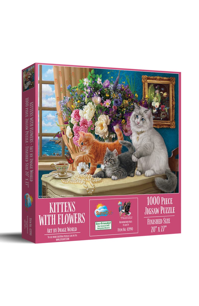 Sunsout Kittens with flowers 1000 piece Jigsaw Puzzle for Adults, Main, color, Multicolor
