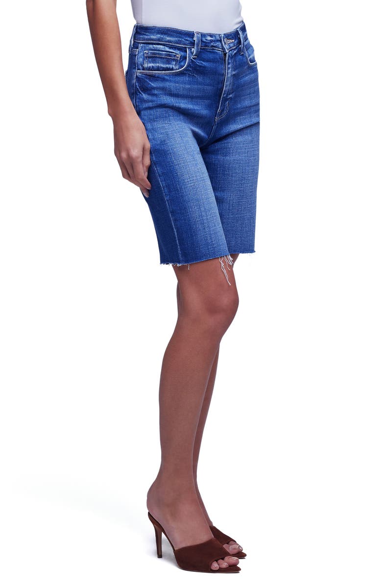 L'AGENCE Cicely Raw Hem High Rise Bermuda Stretch Denim Shorts, Alternate, color, 