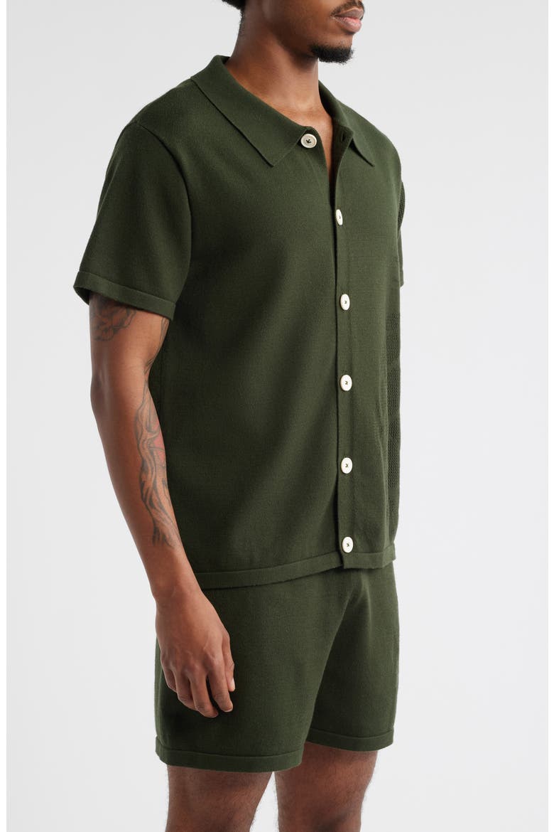 Green Pineapple Knit Short Sleeve Button-Up Shirt, Alternate, color, GREEN