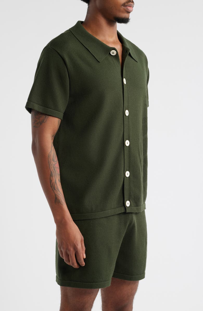 MAVRANS Green Pineapple Knit Short Sleeve Button-Up Shirt, Alternate, color, Green