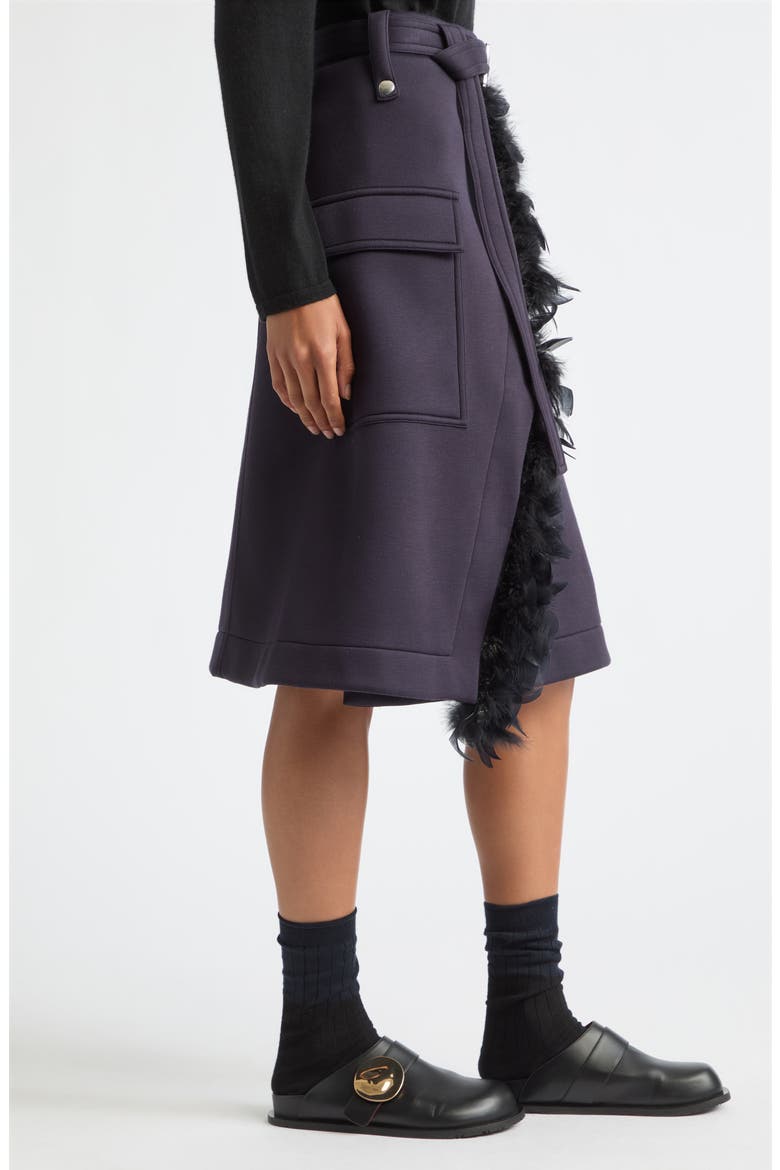 Feather-Trimmed Midi Skirt, Alternate, color, BLUE BLACK