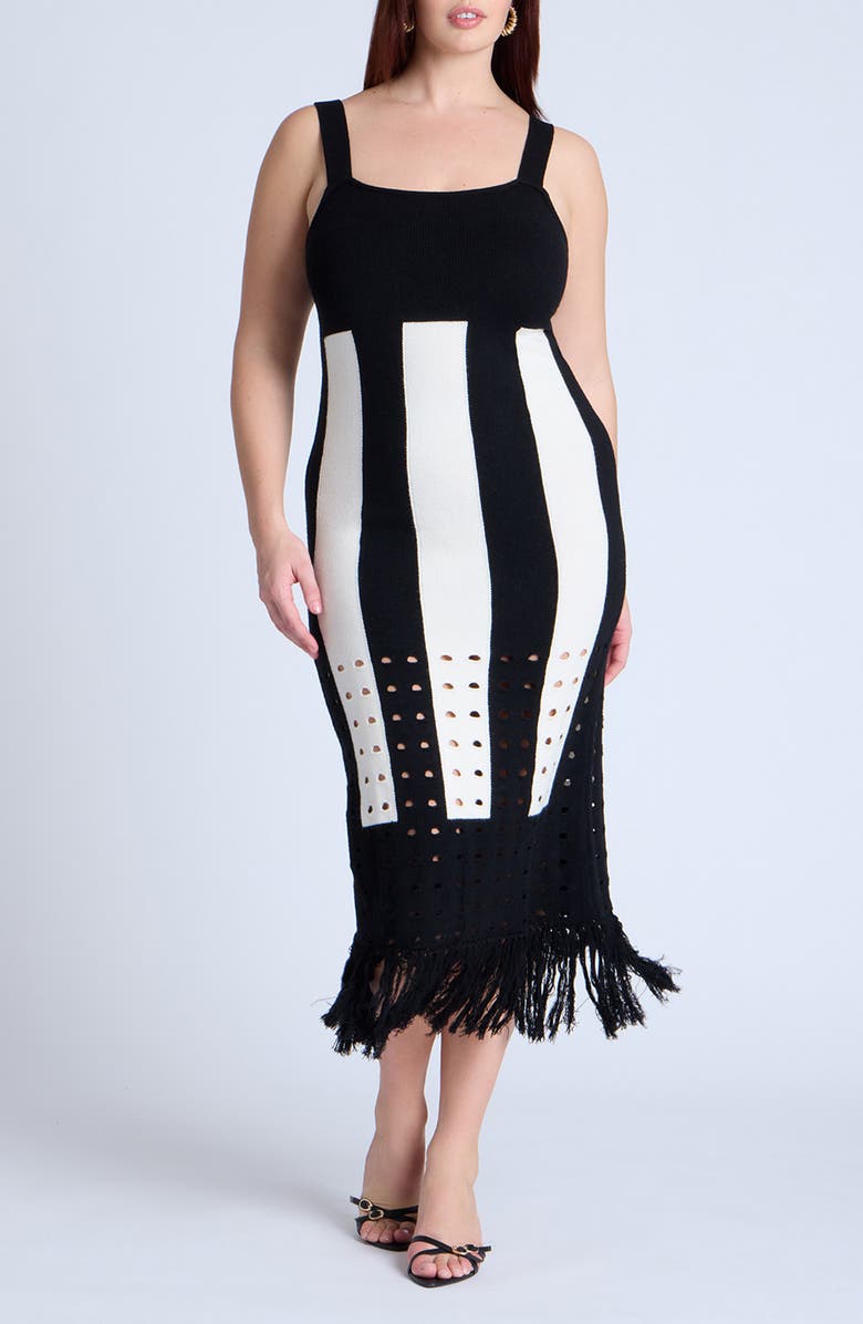 ELOQUII Stripe Fringed Tank Sweater Dress, Main, color, 