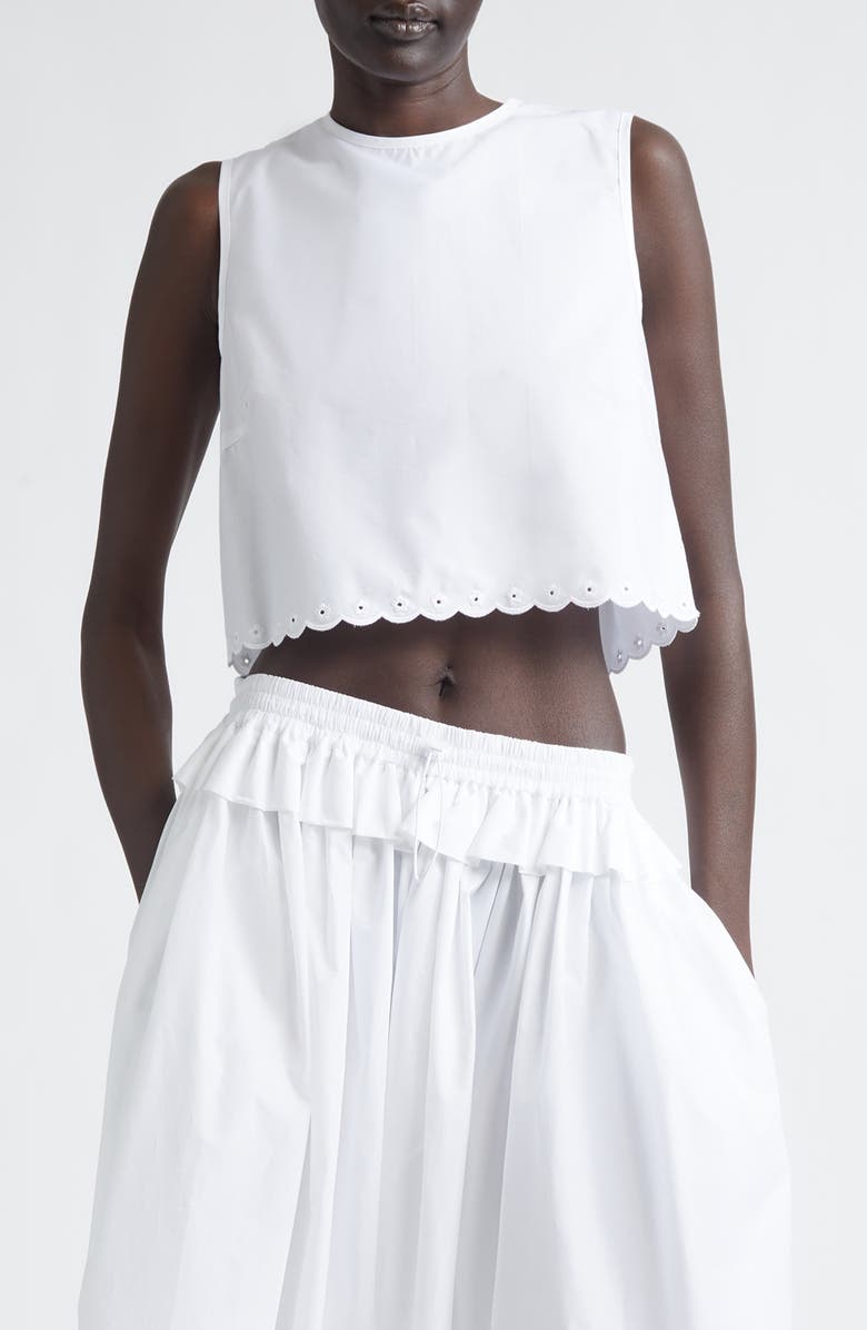 Cecilie Bahnsen Deeba Broderie Anglaise Cotton Poplin Crop Top, Main, color, White