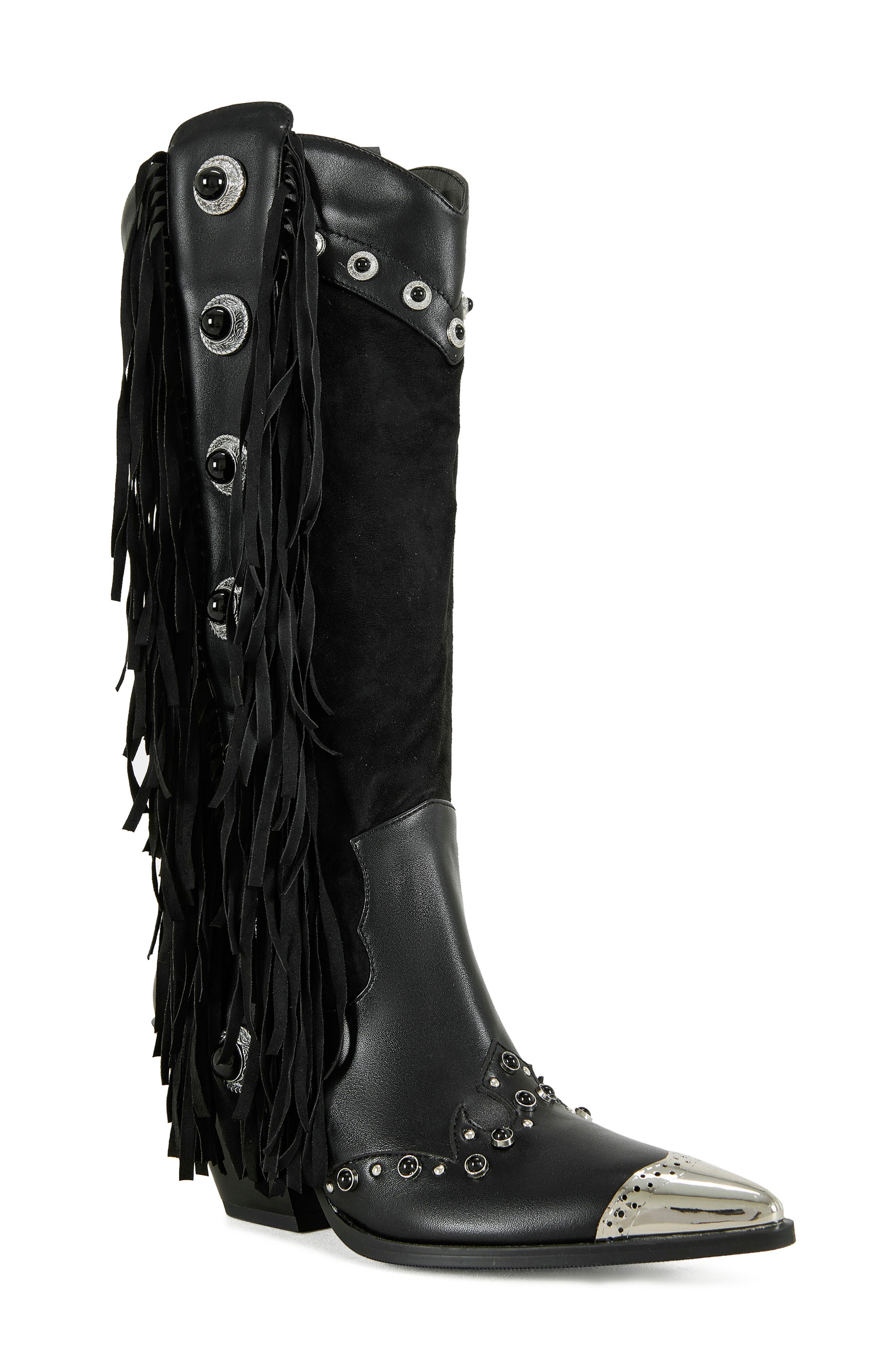 AZALEA WANG Pelagius Fringe Western Boot, Main, color, Black