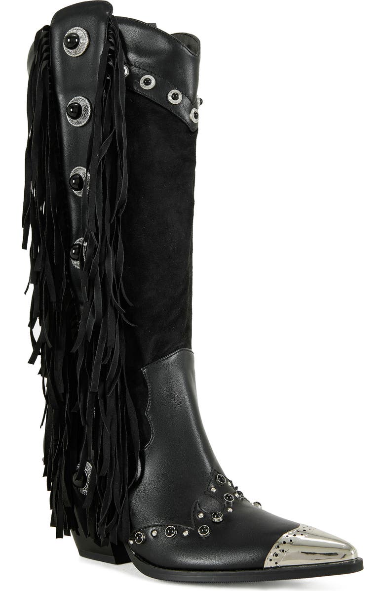 AZALEA WANG Pelagius Fringe Western Boot, Main, color, Black