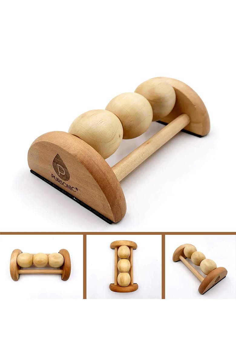 PURSONIC All Natural Wooden Foot Massager Roller, Alternate, color, Beige