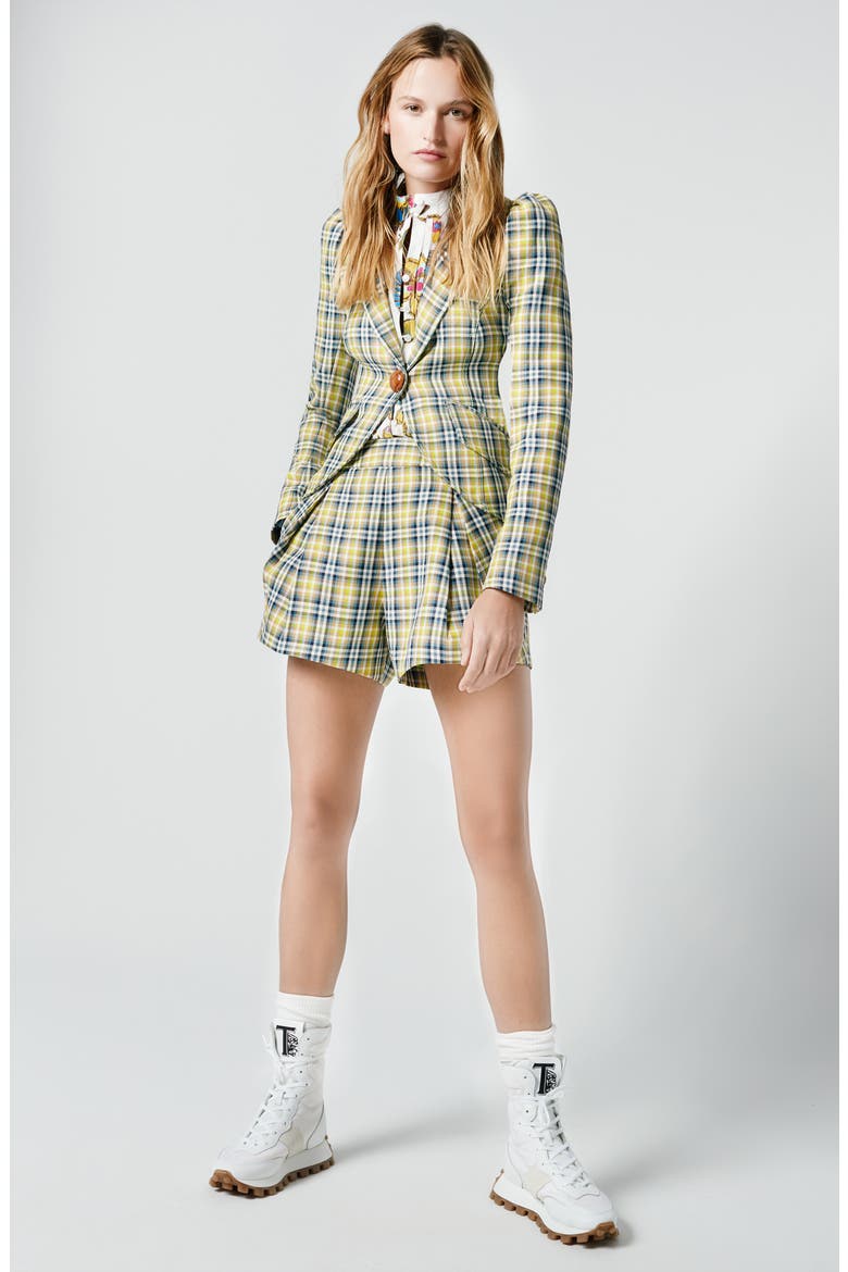Plaid Puff Sleeve Blazer, Alternate, color, LIME PLAID