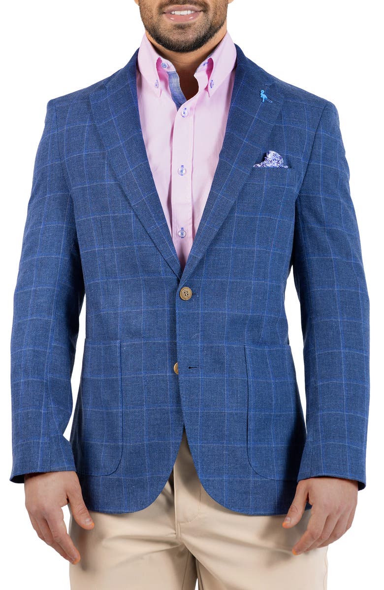 TailorByrd Melange Yarn Dyed Windowpane Sport Coat, Main, color, Denim
