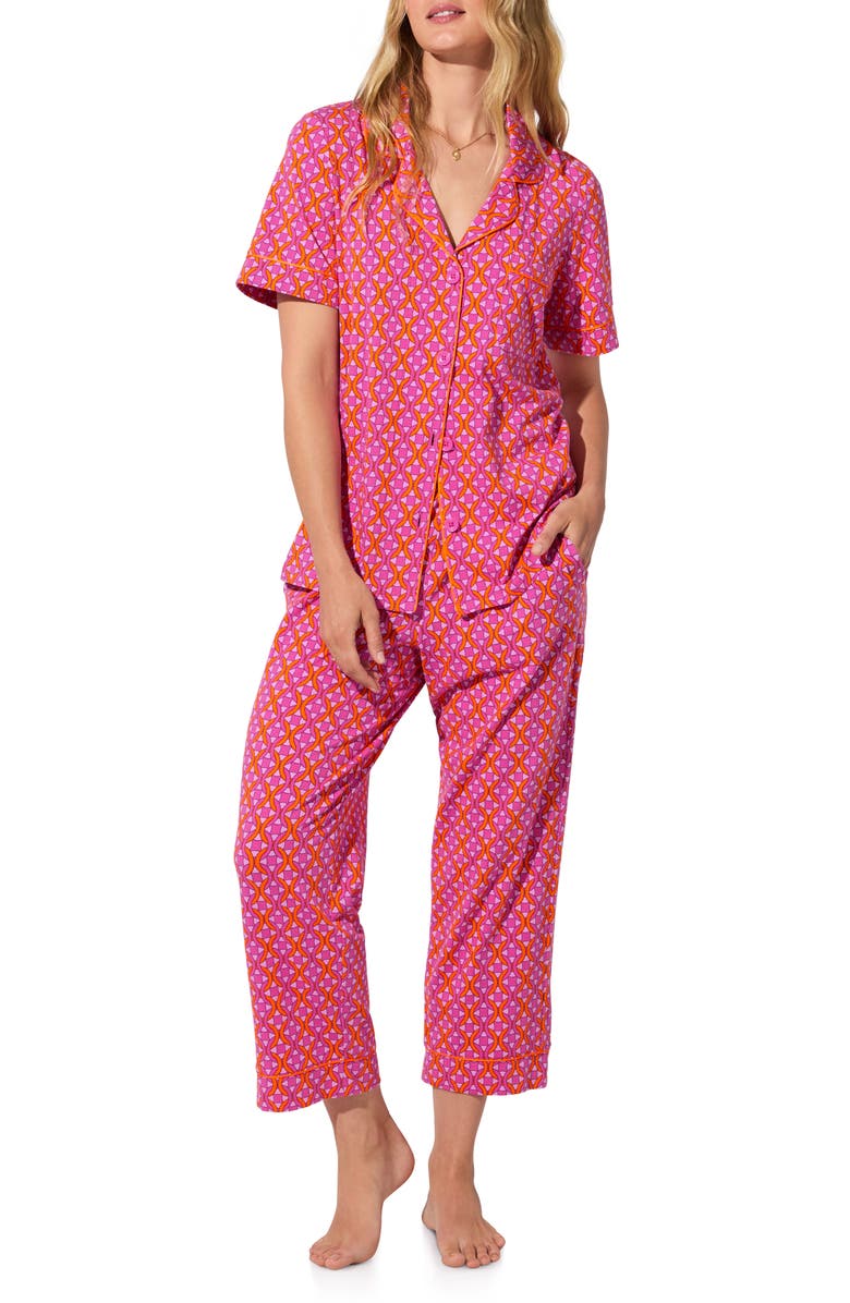BedHead Pajamas Print Jersey Crop Pajamas, Alternate, color, Chain Geo
