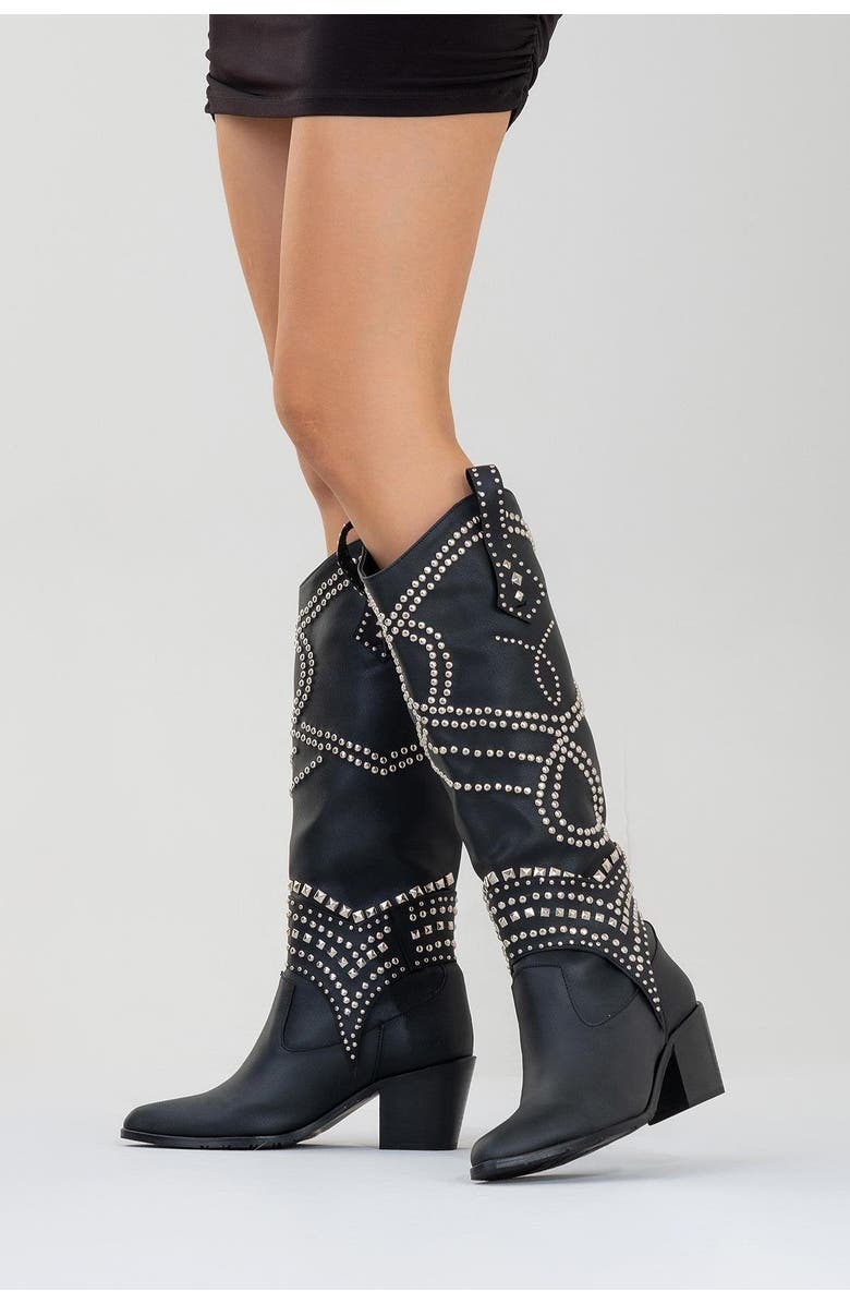 Prologue Shoes Draga Studded Block Heel Knee High Boot, Alternate, color,