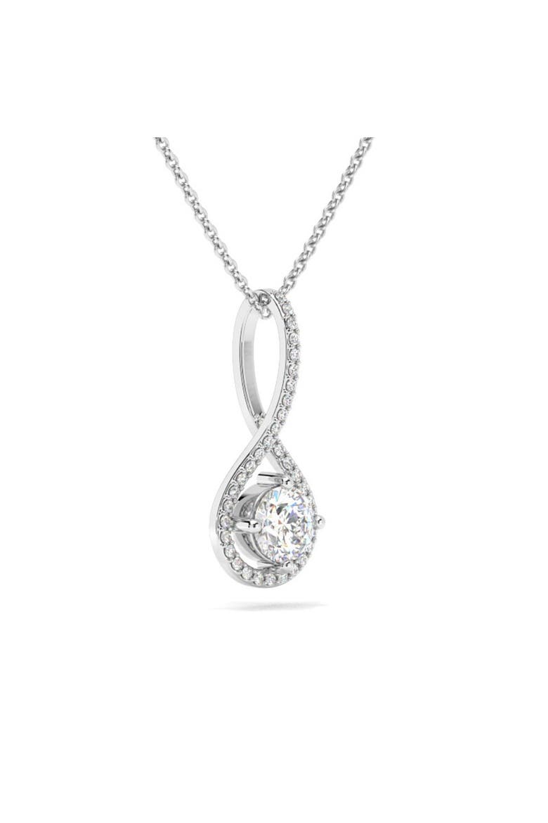 1 1/10Ct TW Diamond Halo Drop Pendant 14k Gold Necklace Lab Grown 1" Tall, Alternate, color, 14k White Gold