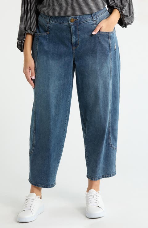 High Waist Ankle Barely Barrel Jeans (Mid Blue Artisanal) (Plus)