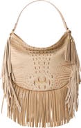 Brahmin Small Kathleen Fringe Croc Embossed Leather Shoulder Bag