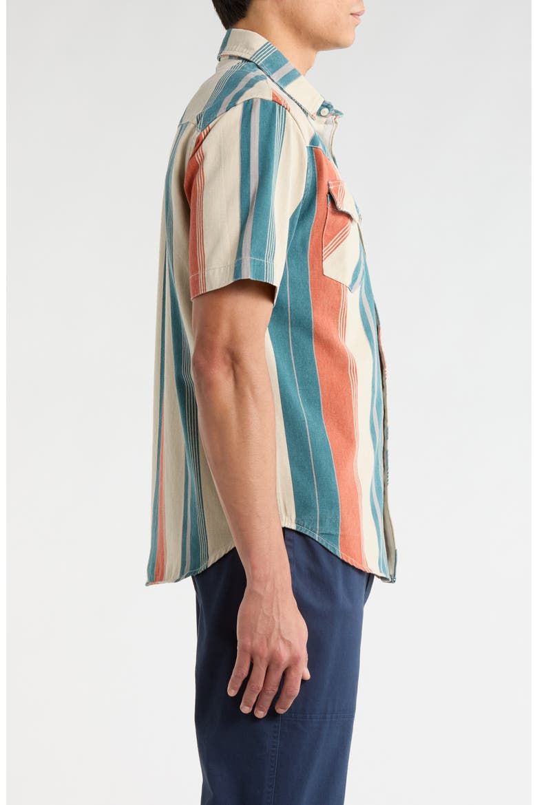 Amarillo Stripe Short Sleeve Cotton Twill Button-Up Shirt, Alternate, color, EL ROJO STRIPE