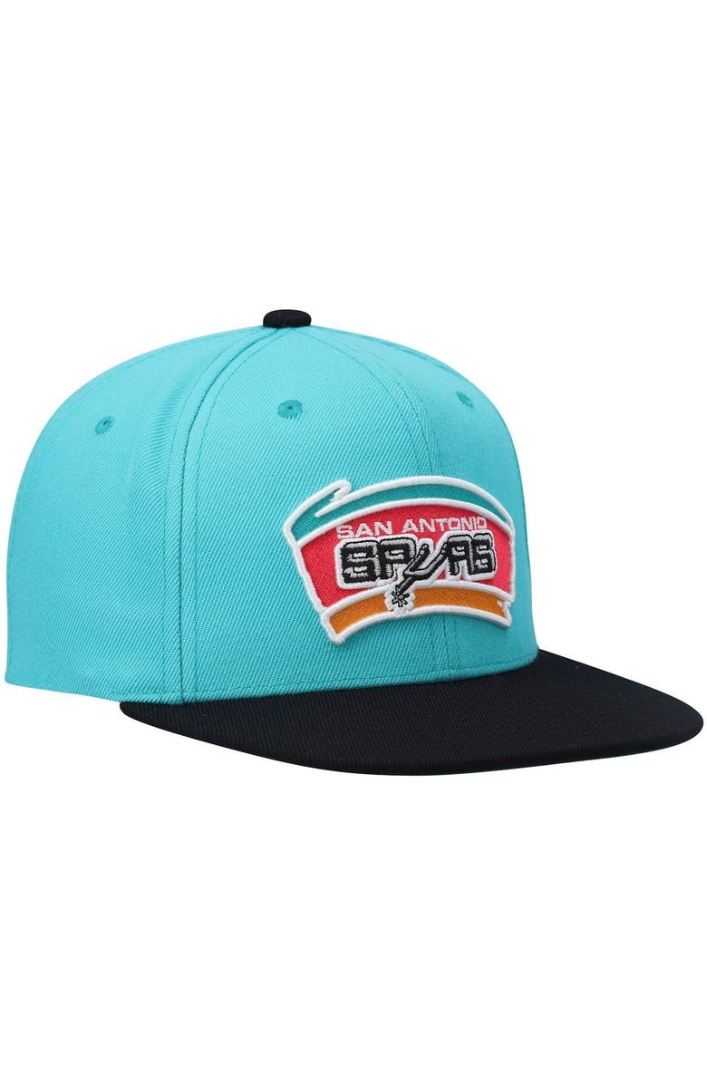 Mitchell & Ness Men's Mitchell & Ness Teal/Black San Antonio Spurs Hardwood Classics Team Two-Tone 2.0 Snapback Hat, Alternate, color, Teal