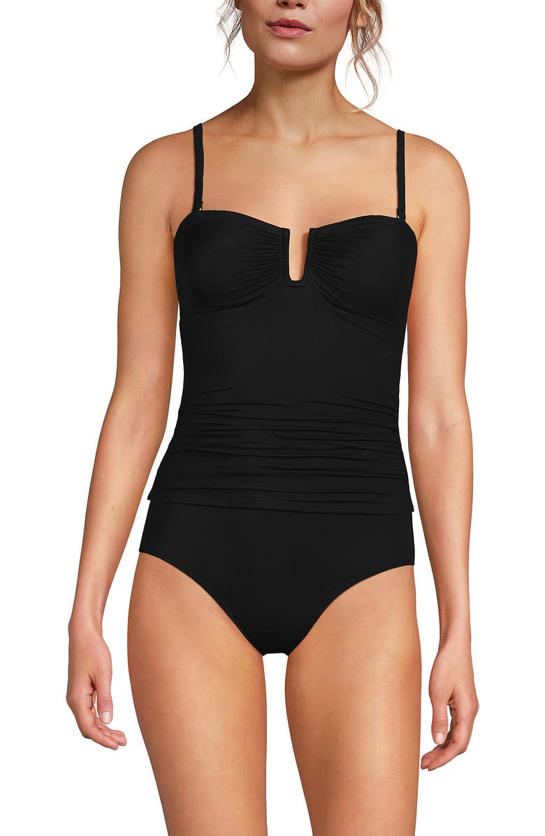 Lands' End Slender Bandeau U-Wire Tankini Swimsuit Top, Alternate, color, Black