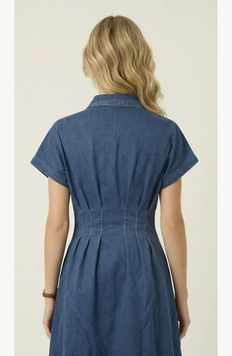 Modenaire Denim Pleated Waist Shirt Dress, Alternate, color, Medium Indigo Blue