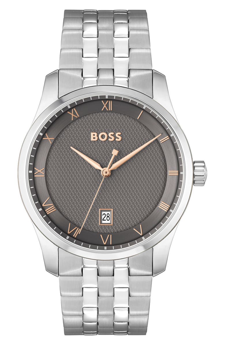BOSS Principle Bracelet Watch, 44mm, Main, color, Silver