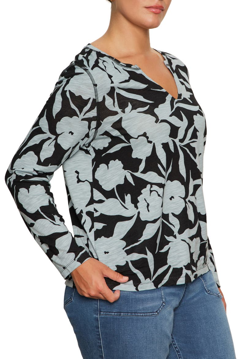 Perfect Notch Print Long Sleeve T-Shirt, Alternate, color, BLACK/ SKY GRAY FLORAL