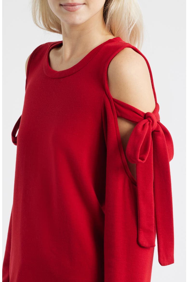 Cold Shoulder Tie Sleeve Sweatshirt, Alternate, color, RED CHILI