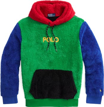 Curly High Pile Faux Fur Colorblocked Hoodie