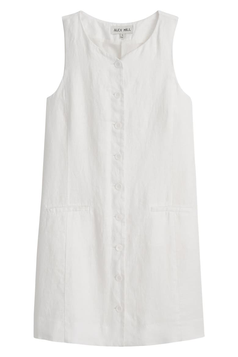 Anna Sleeveless Button Front Linen Minidress, Alternate, color, OFF WHITE