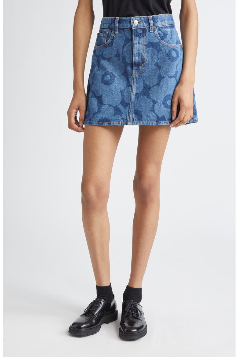Maridenim Ruudut Unikko Denim Miniskirt, Main, color, MID INDIGO