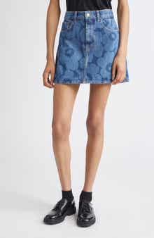 Marimekko Maridenim Ruudut Unikko Denim Miniskirt