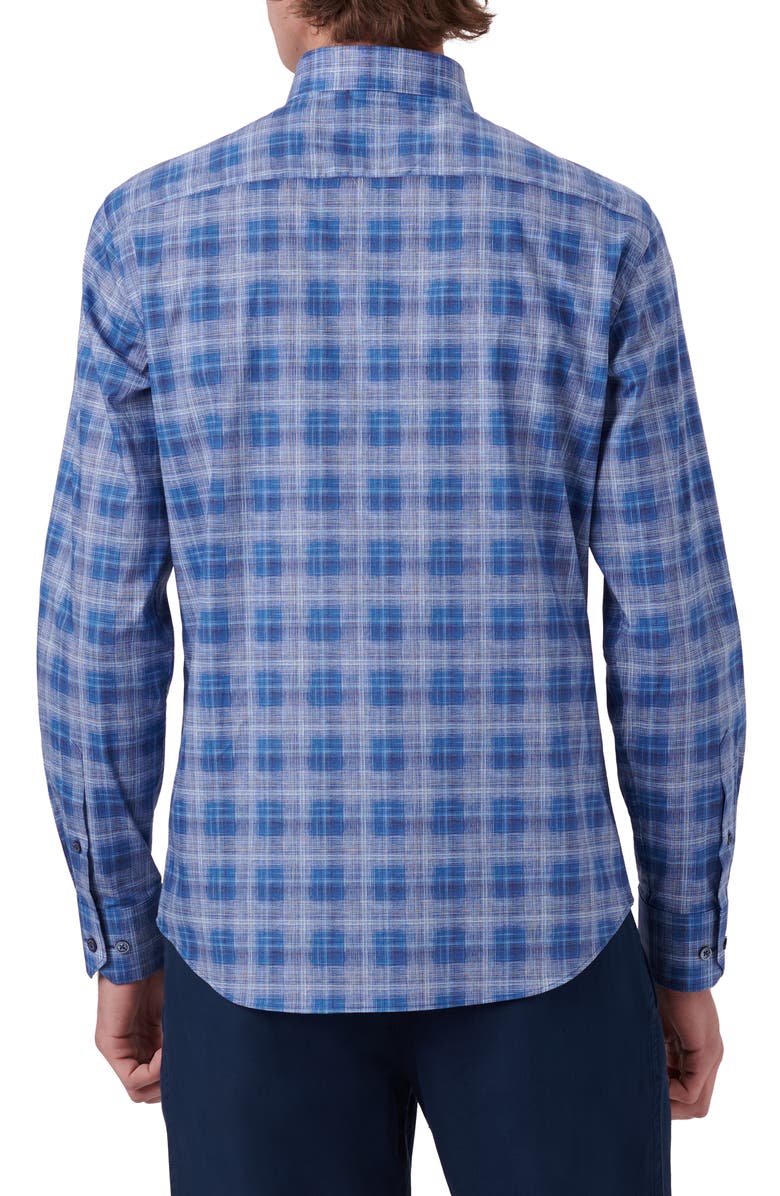 Bugatchi Shaped Fit Plaid Stretch Cotton Button-Up Shirt, Alternate, color,