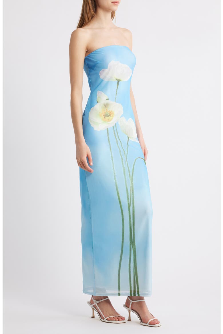 Spring Sky Strapless Satin Maxi Dress, Alternate, color, BLUE