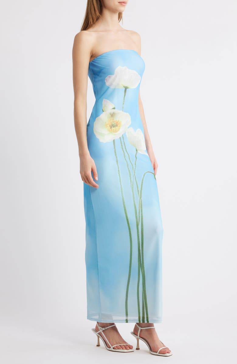 Rare London Spring Sky Strapless Satin Maxi Dress, Alternate, color, Blue
