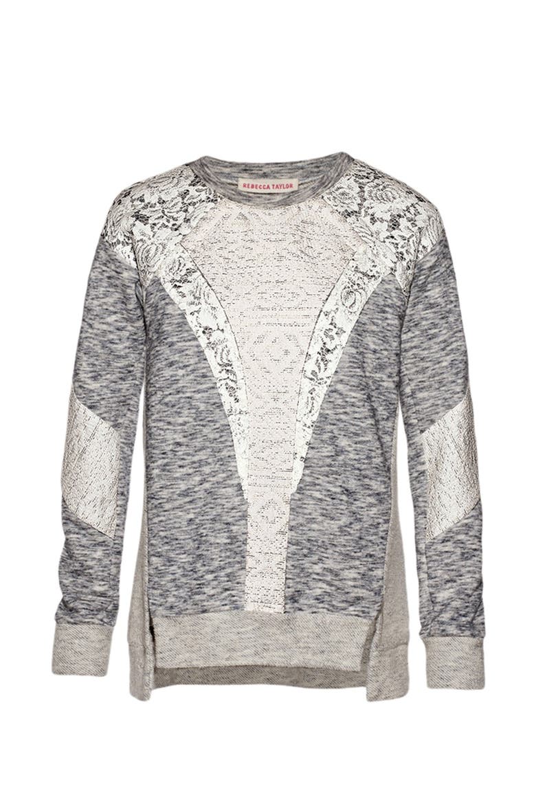 Lace Insert Sweatshirt, Alternate, color, MELANGE GREY