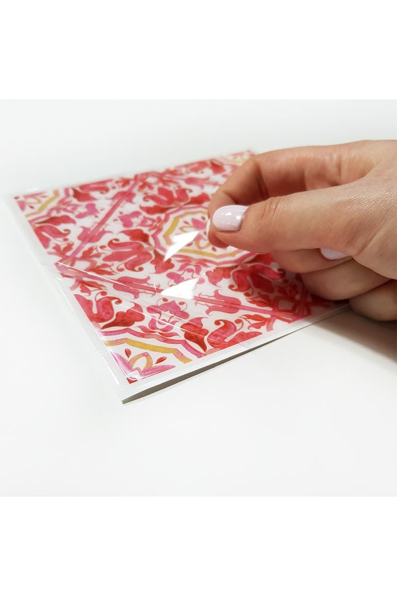 Moroccan Rose Red Mosaic Glossy 3D Sticker Tile 15.4 cm (6 in) - 16pcs in a pack, Alternate, color, RED