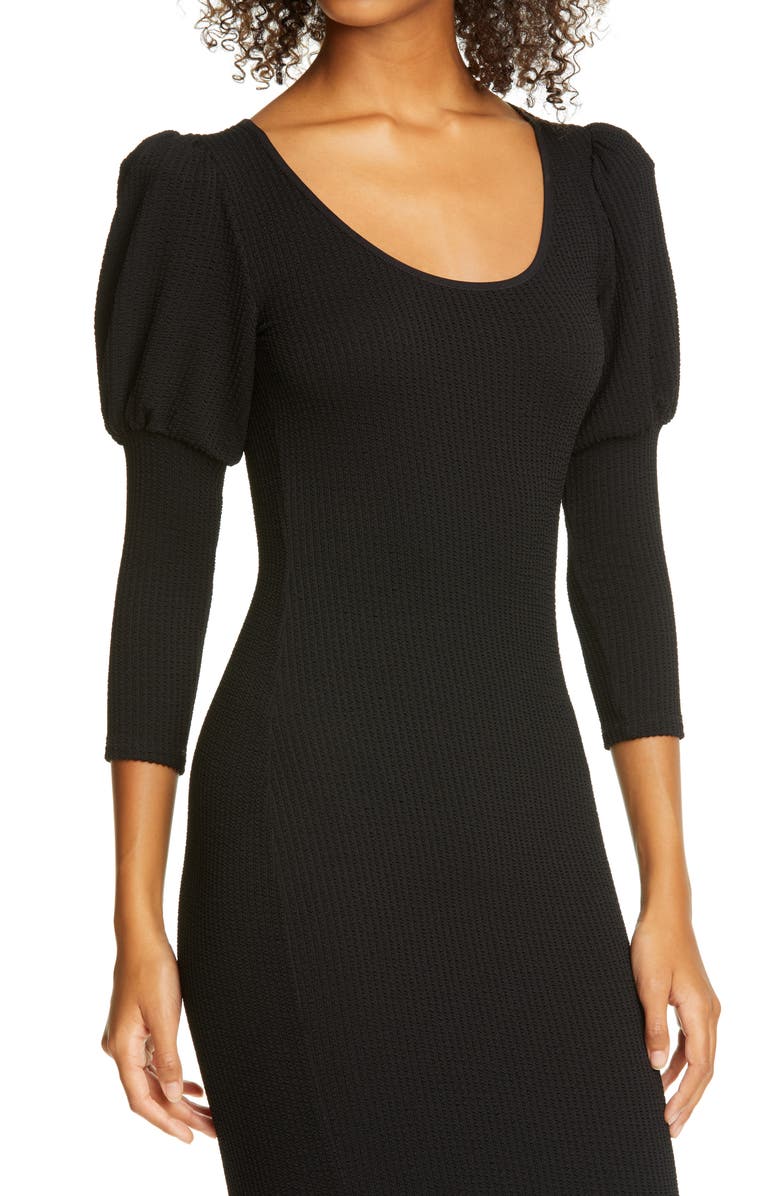 Smythe Juliet Sleeve Rib Midi Dress, Alternate, color, Black Rib