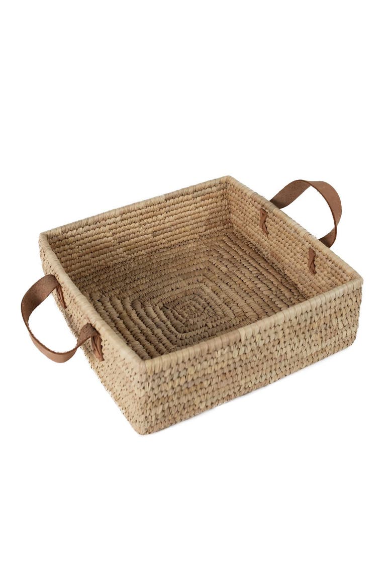 Square Handled Basket, Alternate, color, Brown