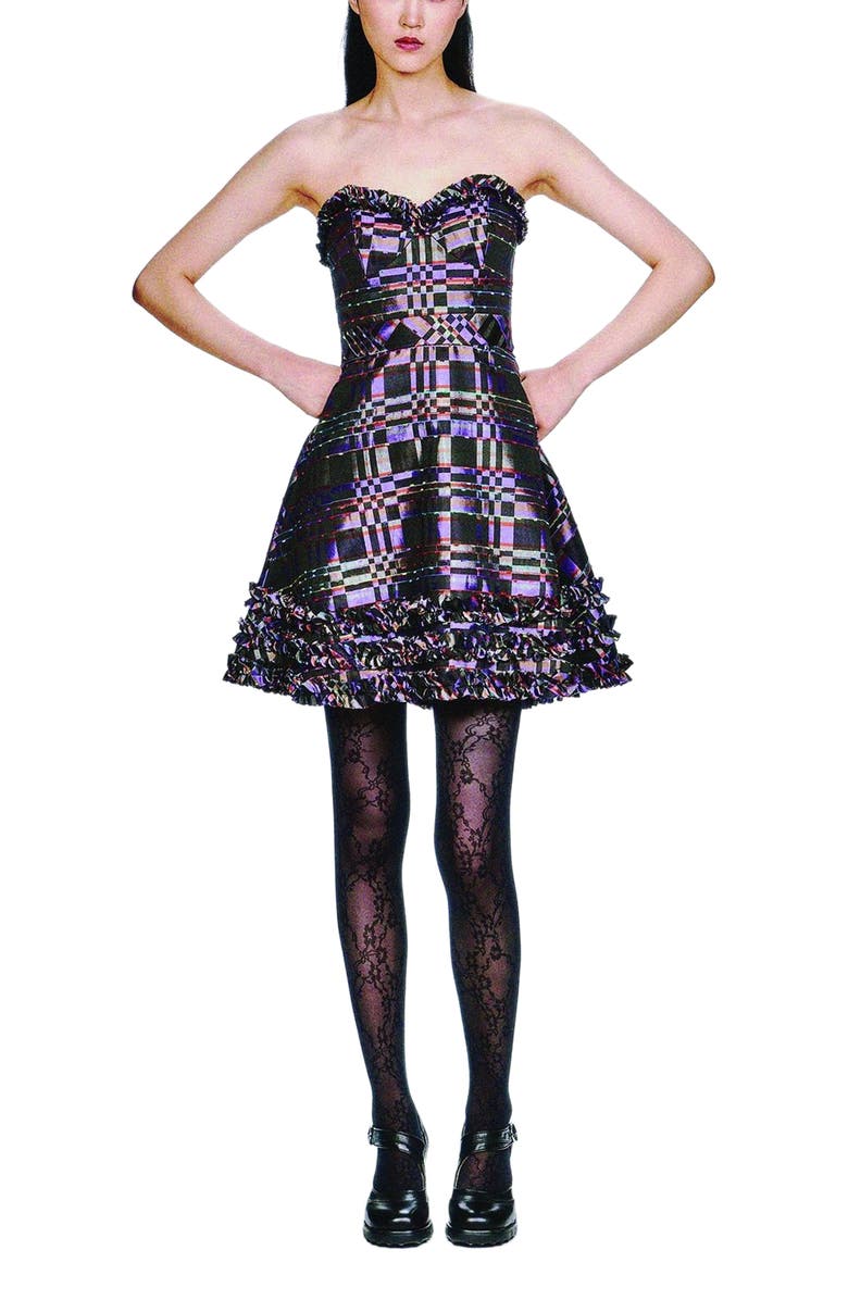 Anna Sui Shangri-La Taffeta Strapless Party Dress, Main, color, Plum Multi