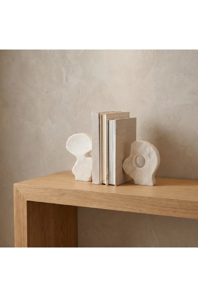 Decorative Abstract Marble Sculptures, White, Set of 2, Alternate, color, White