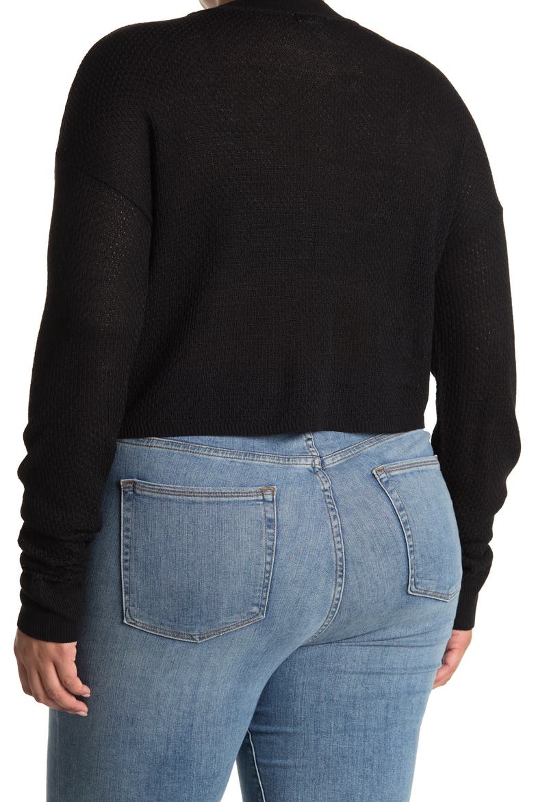 Textured Crew Neck Cropped Sweater, Alternate, color, BLACK