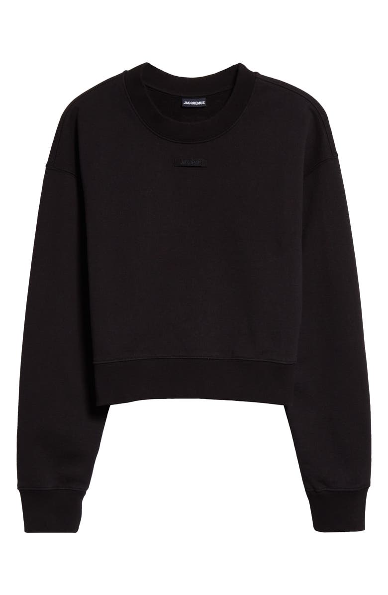 Jacquemus Le Grosgrain Logo Cotton Fleece Crop Sweatshirt, Alternate, color, 