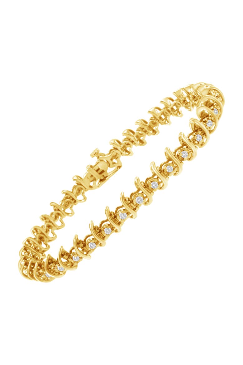 10KT Yellow Gold Plated Silver 1 cttw Prong-Set Diamond Link Bracelet, Alternate, color, Yellow Gold over Silver