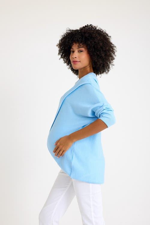 Accouchée Let Loose Crossover Long Sleeve Maternity Nursing Knit Sweater In Blue