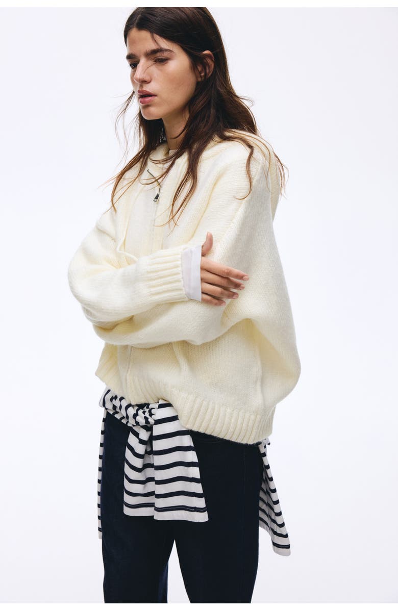 H&M Knitted Zip-through Hoodie, Alternate, color, Cream
