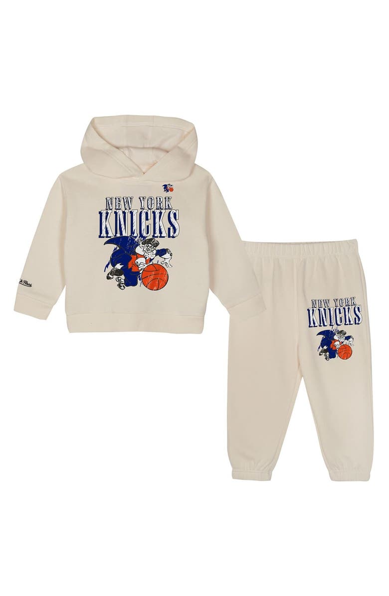 Mitchell & Ness Toddler Mitchell & Ness  Cream New York Knicks Hang Time Oversized Pullover Hoodie & Pants Set, Main, color, 