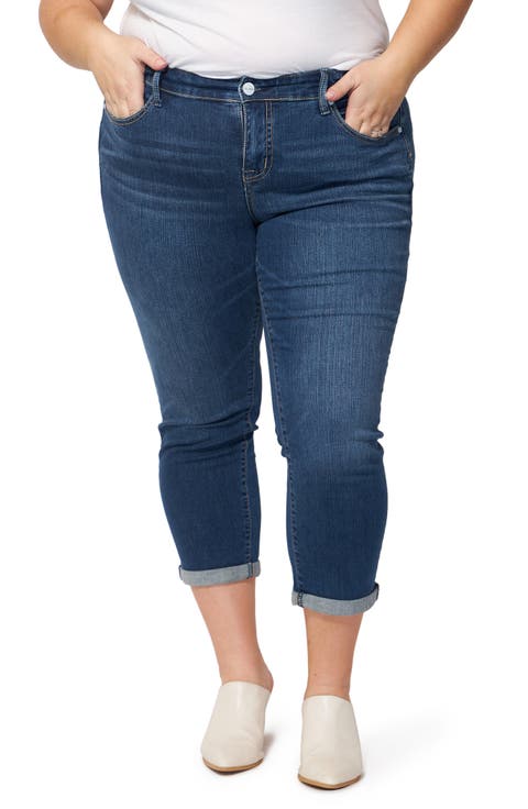 Rolled Cuff Boyfriend Jeans (Royal) (Plus)