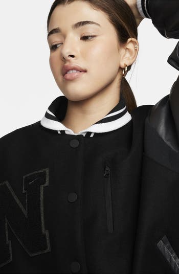 Sportswear Destroyer Leather & Wool Blend Bomber Jacket