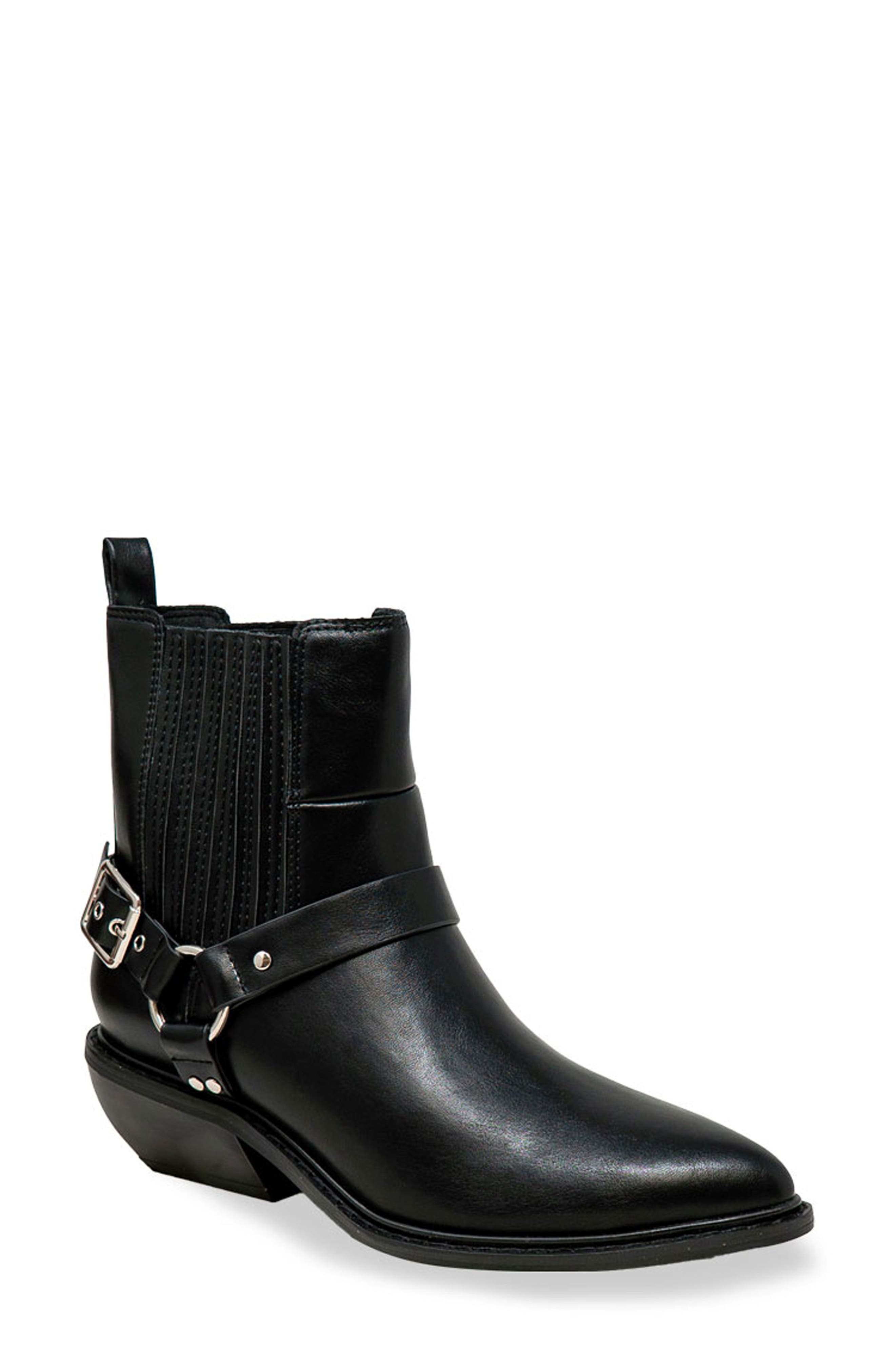 CHASE AND CHLOE Yareli Western Buckle Chelsea Boot, Main, color, Black Pu