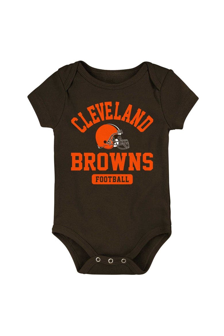 Newborn & Infant Brown/Orange/Heathered Gray Cleveland Browns Three-Piece Eat Sleep Drool Bodysuit Set, Alternate, color, Brown
