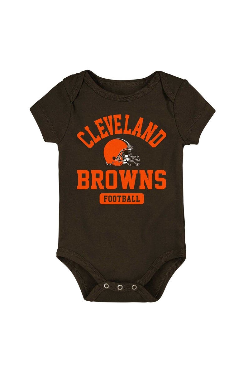 Outerstuff Newborn & Infant Brown/Orange/Heathered Gray Cleveland Browns Three-Piece Eat Sleep Drool Bodysuit Set, Alternate, color, 