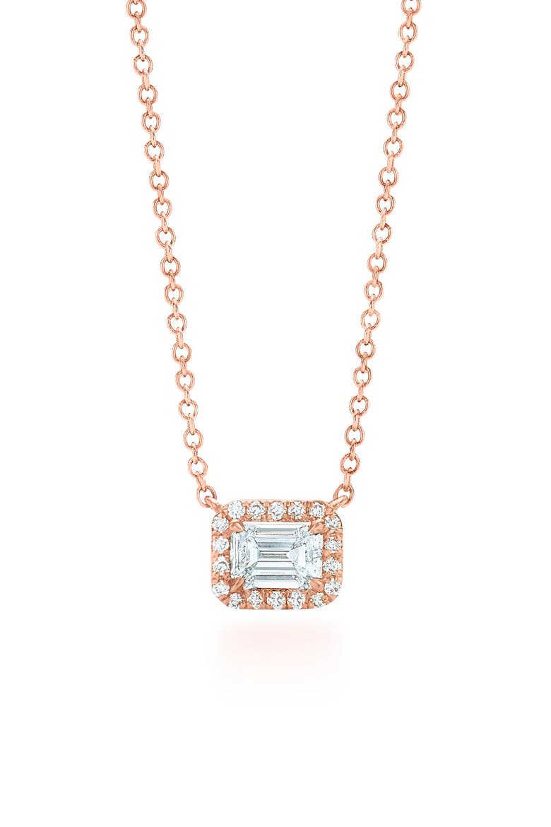 Emerald Cut Diamond Pendant Necklace, Main, color, ROSE GOLD