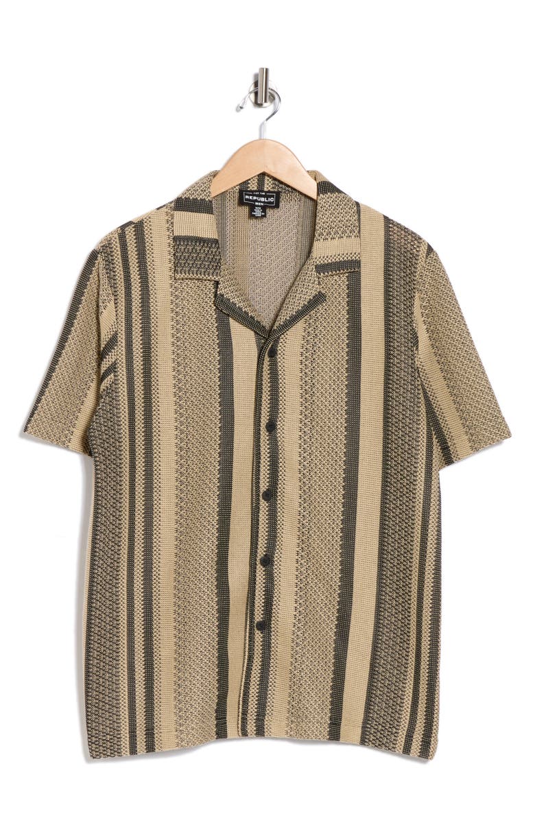 FOR THE REPUBLIC Textured Camp Shirt, Alternate, color, Beige Textured Combo Stripe